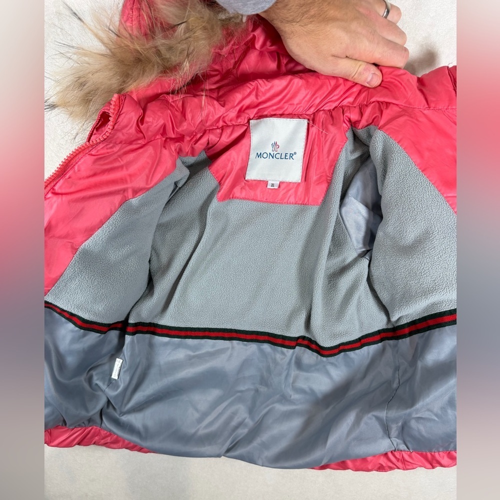 Moncler Pink Quilted Kids Size XL US 5T Jacket with Fur Trim Luxury Designer - Picture 8 of 11